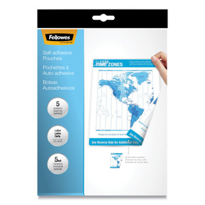 Fellowes Self-Adhesive Laminating Pouches, 5 mil, 9" x 11.5", Gloss Clear, 5/Pack Product Image 