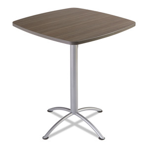 Iceberg iLand Bistro-Height Table with Contoured Edges, Square, 36" x 36" x 42", Natural Teak Top, Silver Base (ICE69757) View Product Image