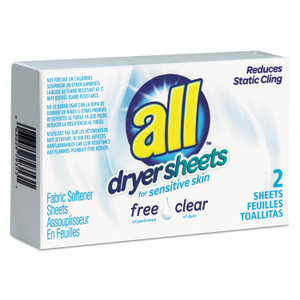 All Free Clear Vend Pack Dryer Sheets, Fragrance Free, 2 Sheets/Box, 100 Box/Carton Product Image 