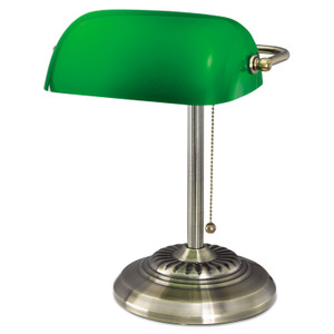 Alera Traditional Banker's Lamp, Green Glass Shade, 10.5w x 11d x 13h, Antique Brass Product Image 