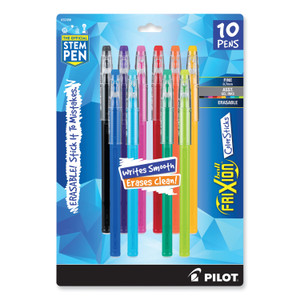 Pilot FriXion ColorSticks Erasable Gel Pen, Stick, Fine 0.7 mm, Assorted Ink and Barrel Colors, 10/Pack PIL32456 Product Image 