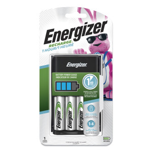 Energizer Recharge 1 Hour Charger, For AA or AAA NiMH Batteries, Includes 4 AA Batteries (EVECH1HRWB4) Product Image 