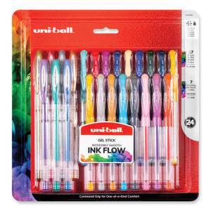 uniball Gel Pen, Stick, Assorted Point Sizes, Assorted Ink and Barrel Colors, 24/Pack Product Image 