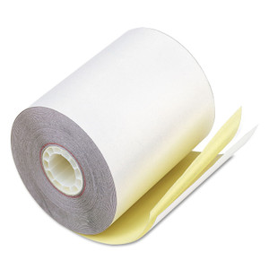 Iconex Impact Printing Carbonless Paper Rolls, 0.69" Core, 3.25" x 80 ft, White/Canary, 60/Carton View Product Image