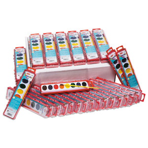 Creative Arts Charles Leonard Watercolor Paint Pan Kit Class Pack, 8 Assorted Colors, 1 oz Palette Tray, 36 Kits/Box Product Image 