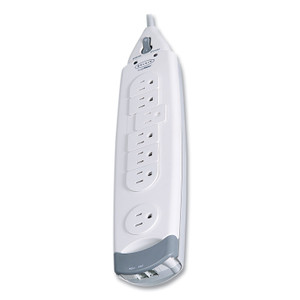 Belkin SurgeMaster Home Series Surge Protector, 7 AC Outlets, 12 ft Cord, 1,045 J, White Product Image 