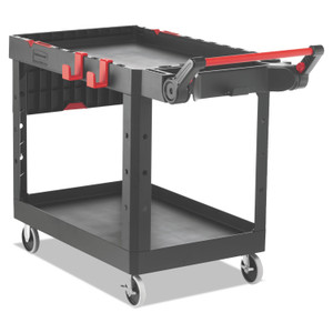 Rubbermaid Commercial Heavy Duty Adaptable Utility Cart, Plastic, 2 Shelves, 500 lb Capacity, 25.2" x 51.5" x 36", Black Product Image 