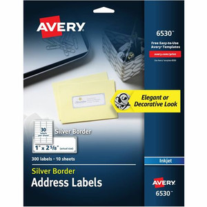 Avery Easy Peel Address Label - 1" Width x 2 5/8" Length - Permanent Adhesive - Rectangle - Inkjet - White, Silver Product Image 