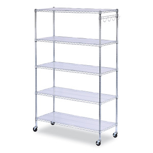 Alera 5-Shelf Wire Shelving Kit with Casters and Shelf Liners, 48w x 18d x 72h, Silver Product Image 