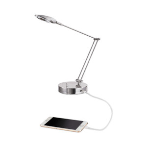 Alera Adjustable LED Task Lamp with USB Port, 11w x 6.25d x 26h, Brushed Nickel Product Image 