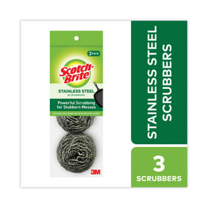 Scotch-Brite Metal Scrubbing Pads, 2.25 x 2.75, Silver, 3/Pack, 8 Packs/Carton Product Image 