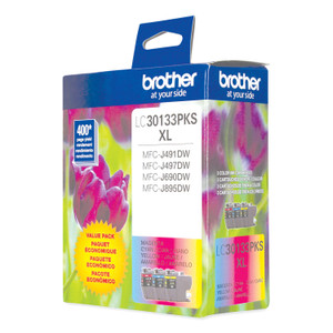 Brother LC30133PKS High-Yield Ink, 400 Page-Yield, Cyan/Magenta/Yellow Product Image 