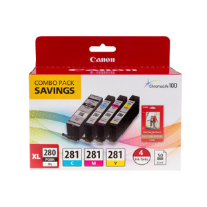 Canon 2021C006 (CLI-281/PGI-280XL) Ink/Paper Combo, Black/Cyan/Magenta/Yellow Product Image 