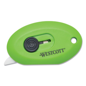 Westcott Compact Safety Ceramic Blade Box Cutter, Retractable Blade, 0.5" Blade, 2.5" Plastic Handle, Green Product Image 