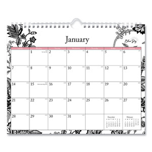 Analeis Wall Calendar, Floral Artwork, 11 x 8.75, White/Black/Coral Sheets, 12-Month (Jan to Dec): 2026 Product Image 