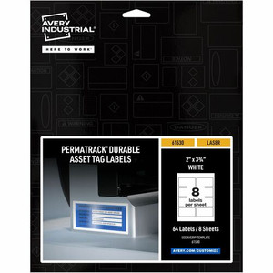 Avery PermaTrack Durable White Asset Tag Labels, 2" x 3-3/4" , 64 Asset Tags - 2" Width x 3 3/4" Length - Permanent Adhesive - Rectangle - Laser - White Product Image 