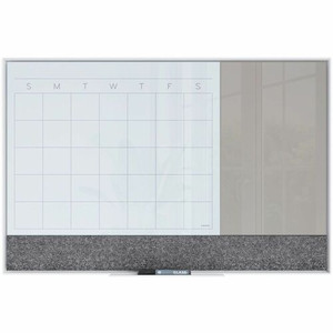 U Brands 3N1 Magnetic Glass Dry-Erase Monthly Calendar Board - 36" (3 ft) Width x 24" (2 ft) Height - Gray Tempered Glass Surface - White Aluminum Frame - Rectangle - Horizontal - Magnetic - 1 Each - (UBR3197U0001) Product Image 