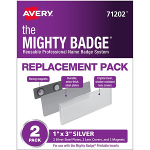 The Mighty Badge by Avery Professional Reusable Name Badge System Replacement Pack - Silver Product Image 