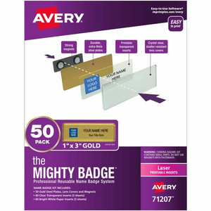 The Mighty Badge by Avery Name Badge Kits - Plastic - Gold - 50 /Kit Product Image 