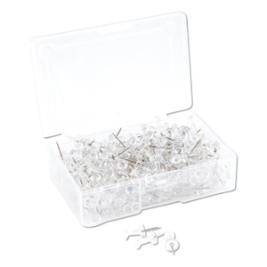 U Brands Standard Push Pins, Plastic, Clear, Clear Head/Silver Pin, 0.44", 200/Pack Product Image 