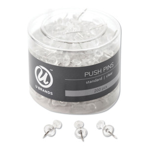 U Brands Standard Push Pins, Plastic, Clear, 0.44", 200/Pack Product Image 