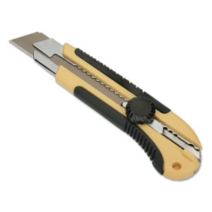 AbilityOne 5110016215259 SKILCRAFT Heavy-Duty Utility Knife, Cushion Grip, Snap-Off Blade, 25 mm, 7" Plastic Handle, Yellow/Black Product Image 