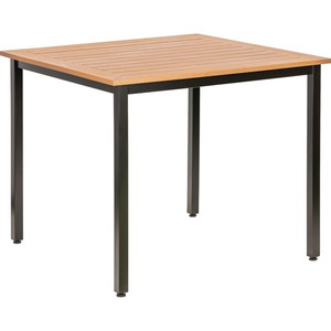 Lorell Faux Wood Outdoor Table - Teak Square Top - Black Four Leg Base - 4 Legs - 36.60" Table Top Length x 36.60" Table Top Width - 30.75" Height Product Image 