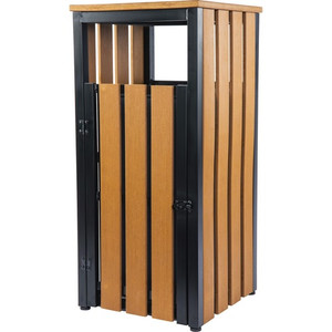 Lorell Faux Wood Outdoor Waste Bin - Rectangular - Weather Resistant - 33.6" Height x 15.8" Width x 15.8" Depth - Polystyrene - Teak Product Image 