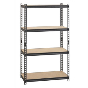 Lorell Iron Horse 2300 lb Capacity Riveted Shelving - 4 Shelf(ves) - 60" Height x 36" Width x 18" Depth - 30% Recycled - Black - Steel, Particleboard Product Image 