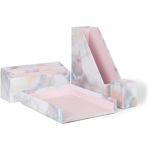 U Brands 4-Piece Desk Organization Set - Desktop - Paper Wrapped - Soft Dye - Chipboard, Paper Product Image 