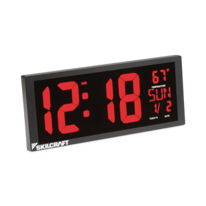 AbilityOne - Clock, Digital, Wall Mount and Desktop, Self-set Movement, 3.93" Time Digits, Black with Red Digits - (6645-01-698-8079) (6645016988079) Product Image 