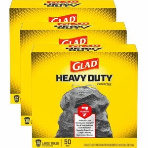 Glad ForceFlexPlus Drawstring Large Trash Bags - Large Size - 30 gal Capacity - 32.01" Length x 30" Width x 0.90 mil (23 Micron) Thickness - Drawstring Closure - Black - (CLO78997PL) Product Image 