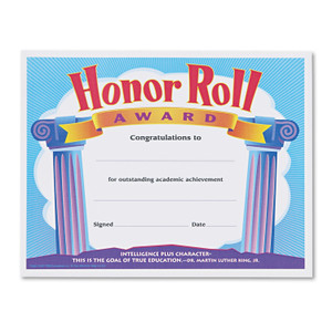 Trend Honor Roll Award Certificate - "Honor Roll Award" - 8.5" Width x 11" Length - Assorted Product Image 