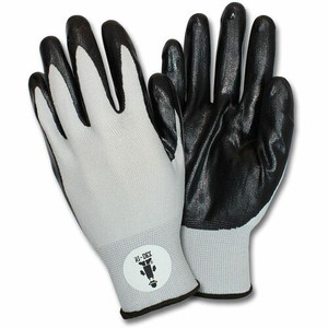 Safety Zone Nitrile Coated Knit Gloves - Nitrile Coating - Medium Size - Gray, White - Knitted, Durable, Flexible, Comfortable, Breathable - For Industrial Product Image 