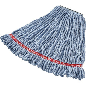 Rubbermaid Commercial 1" Headband Web Foot Wet Mop - Shrinkless, Chemical Resistant, Durable - Cotton, Yarn, Synthetic, PVC - Blue Product Image 
