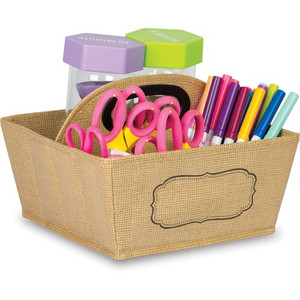 Teacher Created Resources Burlap Storage Caddy - External Dimensions: 6" Length x 9" Width x 9" Height - Brown - For Marker, Calculator, Timer, Marker Product Image 