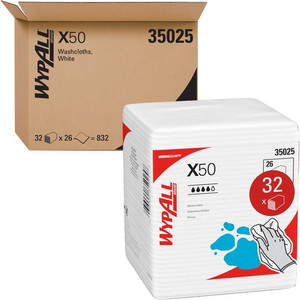 Wypall General Clean X50 Quarterfold Cleaning Cloths - Quarter-fold - 10" Width x 12.50" Length - White - Hydroknit - 26/Pack Product Image 