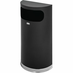 Rubbermaid Commercial Black/Chrome Half Round Receptacle - 9 gal Capacity - Semicircular - 32" Height x 18" Width x 9" Depth - Stainless Steel - Chrome Product Image 