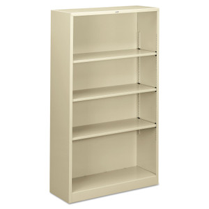 HON Metal Bookcase, Four-Shelf, 34.5w x 12.63d x 59h, Putty (HONS60ABCL) View Product Image