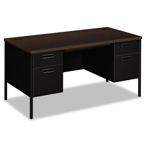 HON Metro Classic Series Double Pedestal Desk, Flush Panel, 60" x 30" x 29.5", Mocha/Black View Product Image