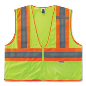 Ergodyne 8230Z Type R Class 2 Two-Tone Vest - 4-Xtra Large/5-Xtra Large - Zipper Closure - Mesh Fabric, Polyester Mesh - Lime - EGO21329 Product Image 