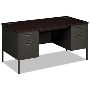 HON Metro Classic Series Double Pedestal Desk, Flush Panel, 60" x 30" x 29.5", Mahogany/Charcoal View Product Image