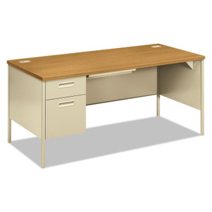 HON Metro Classic Series Left Pedestal "L" Workstation Desk, 66" x 30" x 29.5", Harvest/Putty (HONP3266LCL) View Product Image