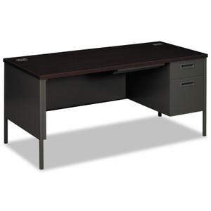 HON Metro Classic Series Right Pedestal "L" Workstation Desk, 66" x 30" x 29.5", Mahogany/Charcoal View Product Image