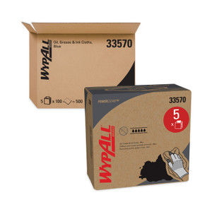 WypAll Power Clean Oil, Grease and Ink Cloths, POP-UP Box, 8.8 x 16.8, Blue, 100/Box, 5/Carton (KCC33570) View Product Image