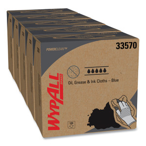 WypAll Power Clean Oil, Grease and Ink Cloths, POP-UP Box, 8.8 x 16.8, Blue, 100/Box, 5/Carton View Product Image