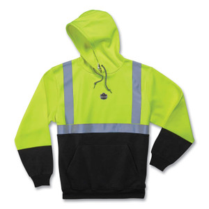 ergodyne GloWear 8293 Hi-Vis Class 2 Hooded Sweatshirt Black Bottom, Polar Fleece, Small, Lime EGO21689 Product Image 