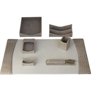 Protacini Breeze Beige Italian Patent Leather 7-Piece Desk Set - Leather, Velveteen - DACD6304 Product Image 