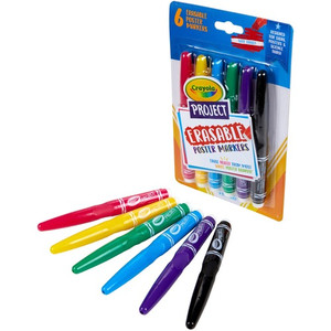 Crayola Project Erasable Poster Markers - Chisel Marker Point - Erasable - Red, Yellow, Green, Blue, Purple, Black Ink Product Image 