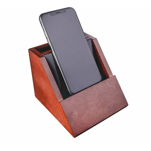 Dacasso Walnut & Leather Desktop Cell Phone Holder - Leather, Rubber, Rosewood - DACA8450 Product Image 
